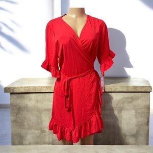 Gianni Bini red wrap dress for women, size L, V-neck, short sleeves